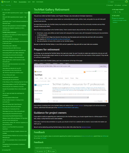 Docs page, highlighting the non-content areas